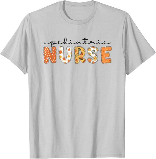 Fall Pediatric Nurse Thanksgiving Thankful PEDS Nurse Crew T-Shirt - T-Shirt | Ash