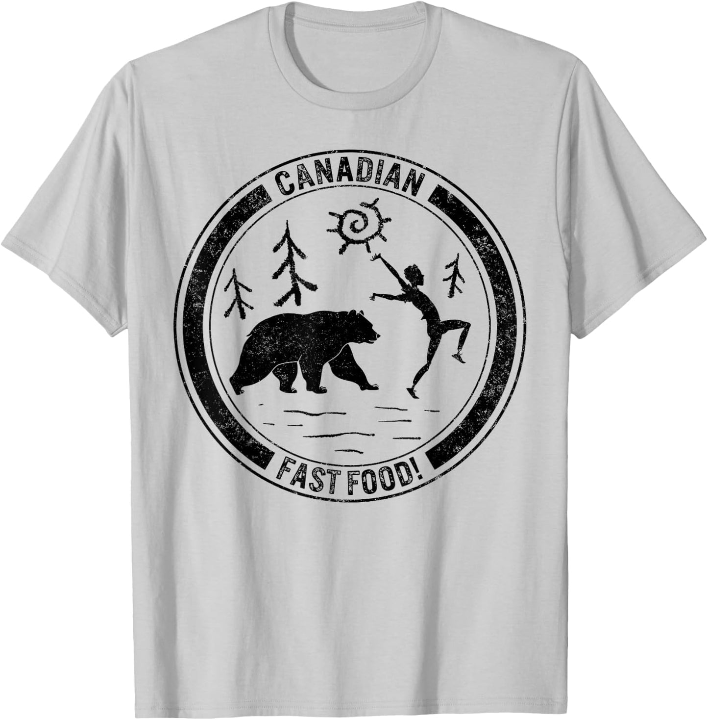 Camping Canadian Fast Food Running Man Bear Forest Design Te T-Shirt - T-Shirt | Ash
