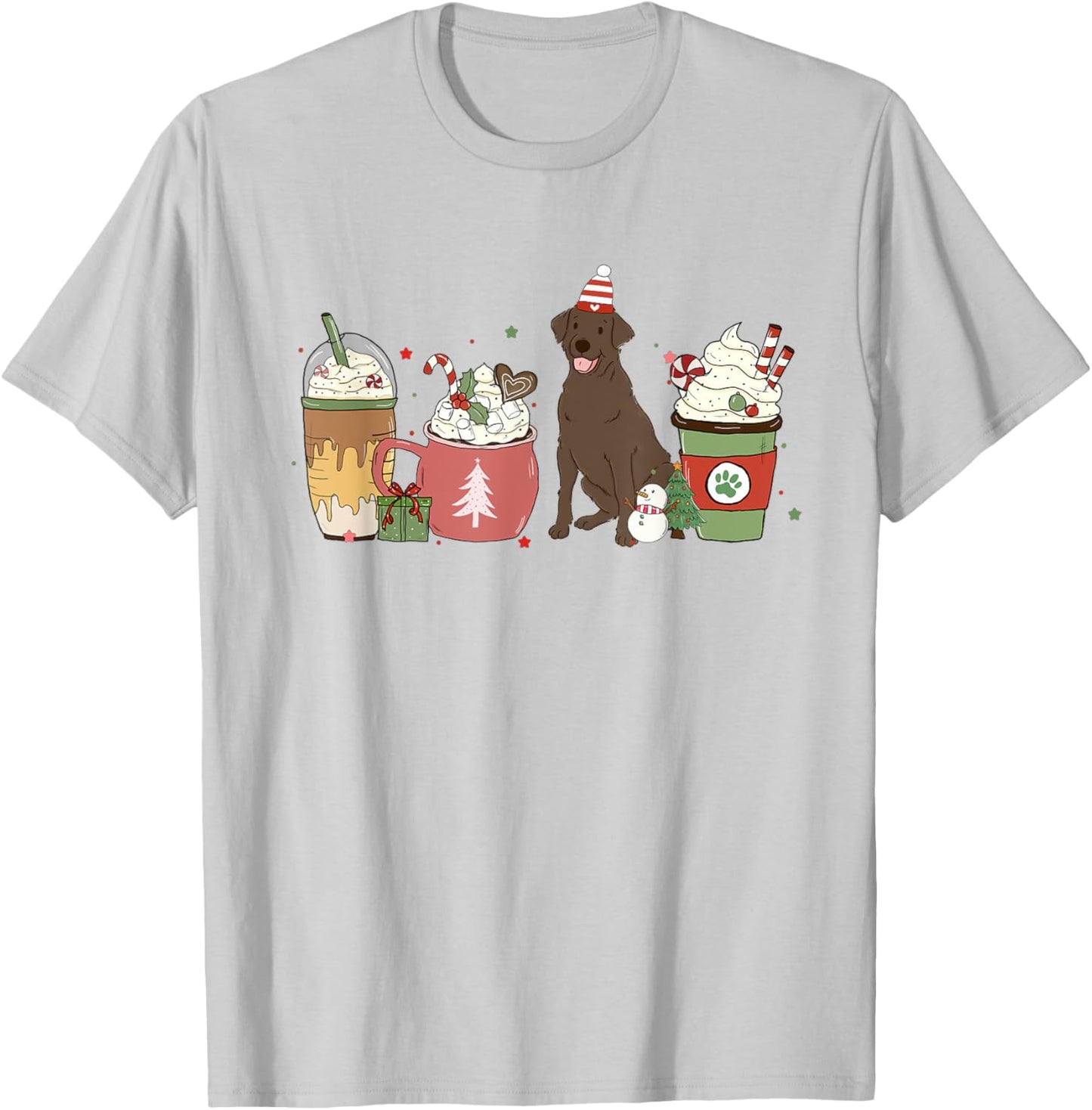 Chocolate Lab Coffee Latte Winter Christmas Dog Mom Holiday Women Kids T-Shirt - T-Shirt | Ash