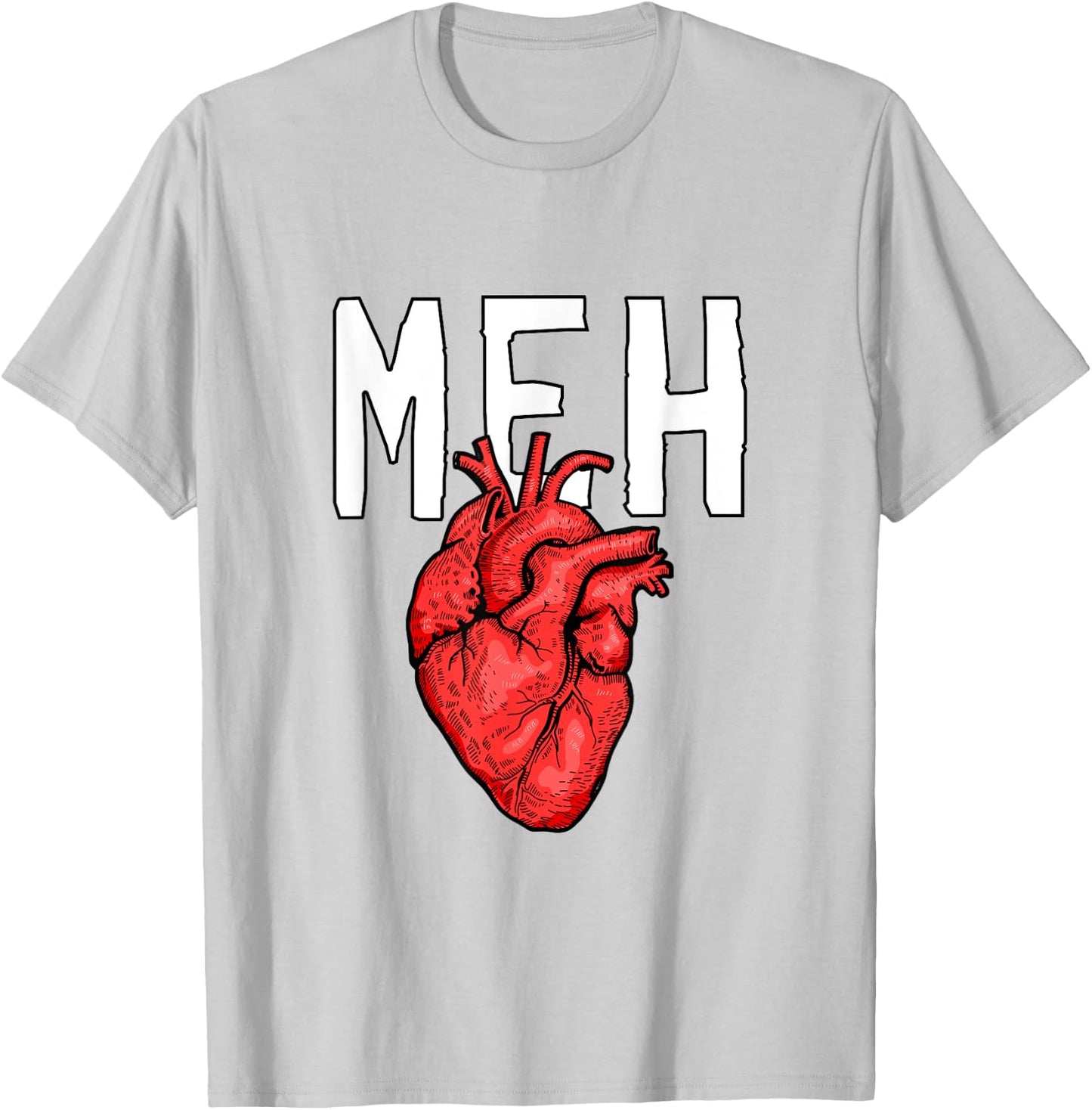 Anti Valentine's Day Anatomically Correct Heart Meh Geek T-Shirt - T-Shirt | Ash
