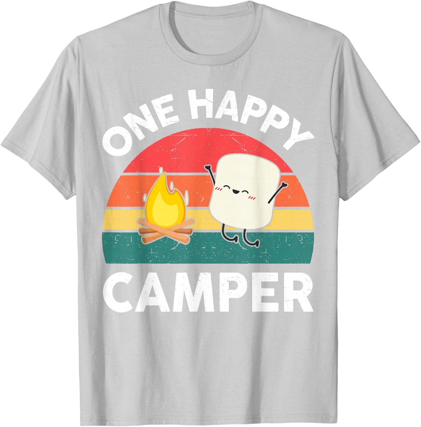 Kids One Happy Camper Toddler Boy Funny Marshmallow Camping T-Shirt - T-Shirt | Ash