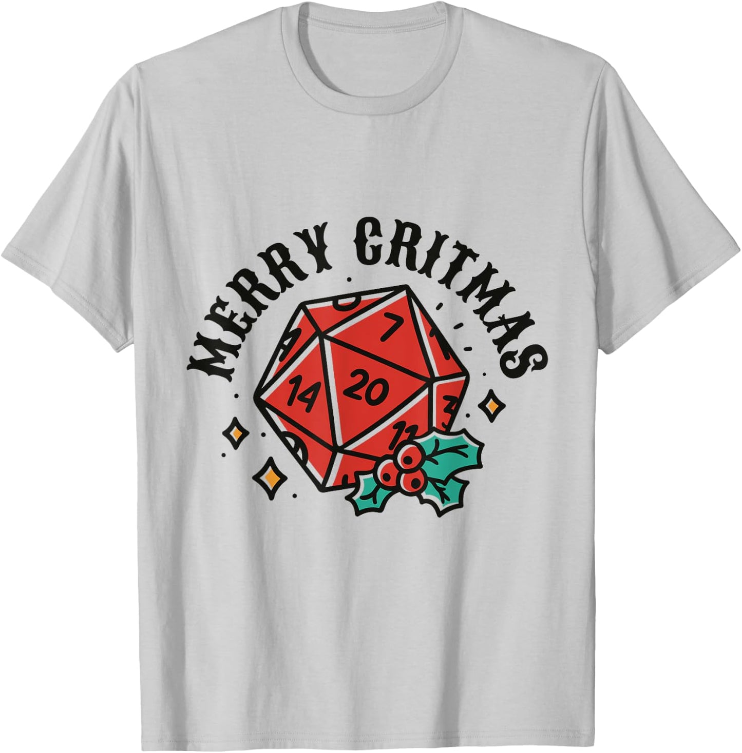 RPG Christmas Holiday Merry Critmas 20 Sided Dice Board Game T-Shirt - T-Shirt | Ash