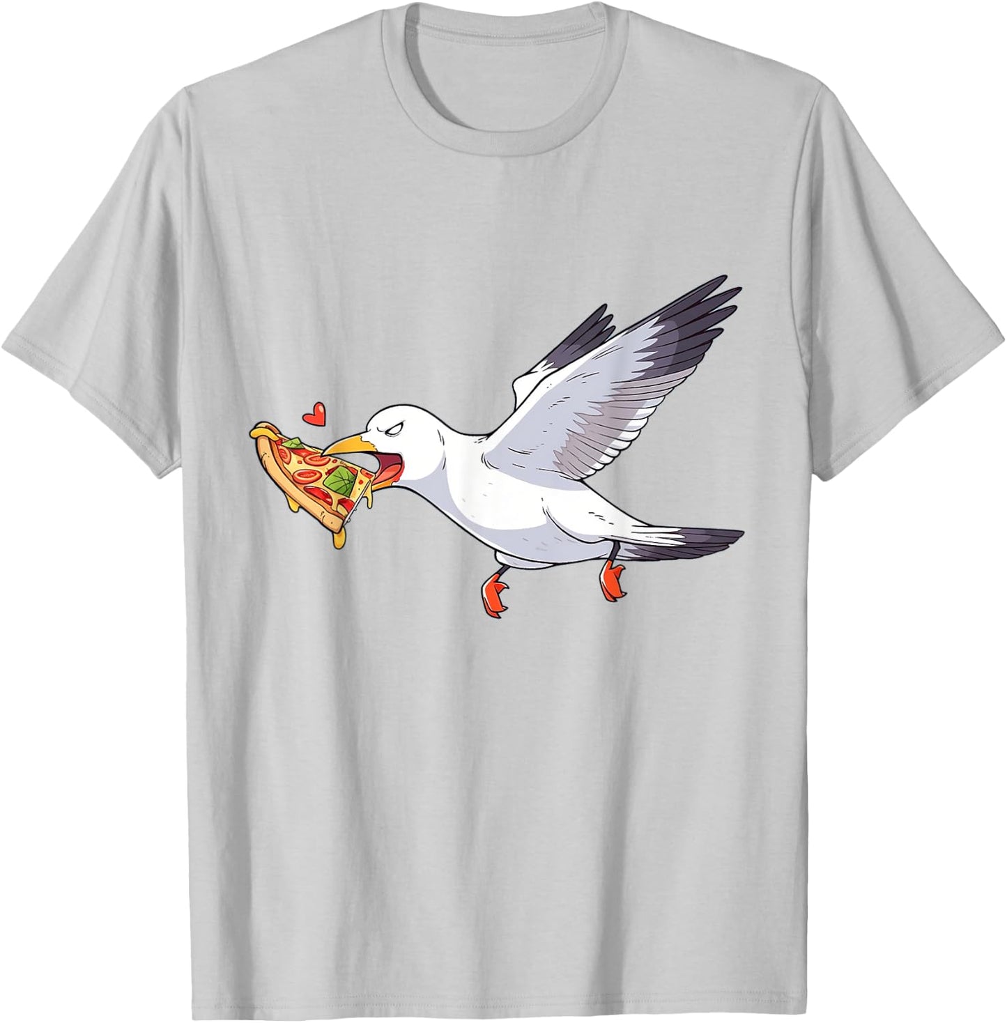 Cranky Seagull Funny Shirt Beach Birds Stealing Pizza Summer T-Shirt - T-Shirt | Ash