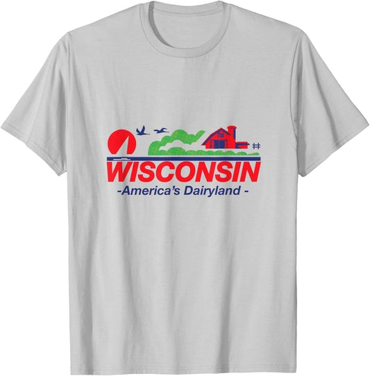 Wisconsin License Plate America's Dairyland Halftone Retro T-Shirt - T-Shirt | Ash