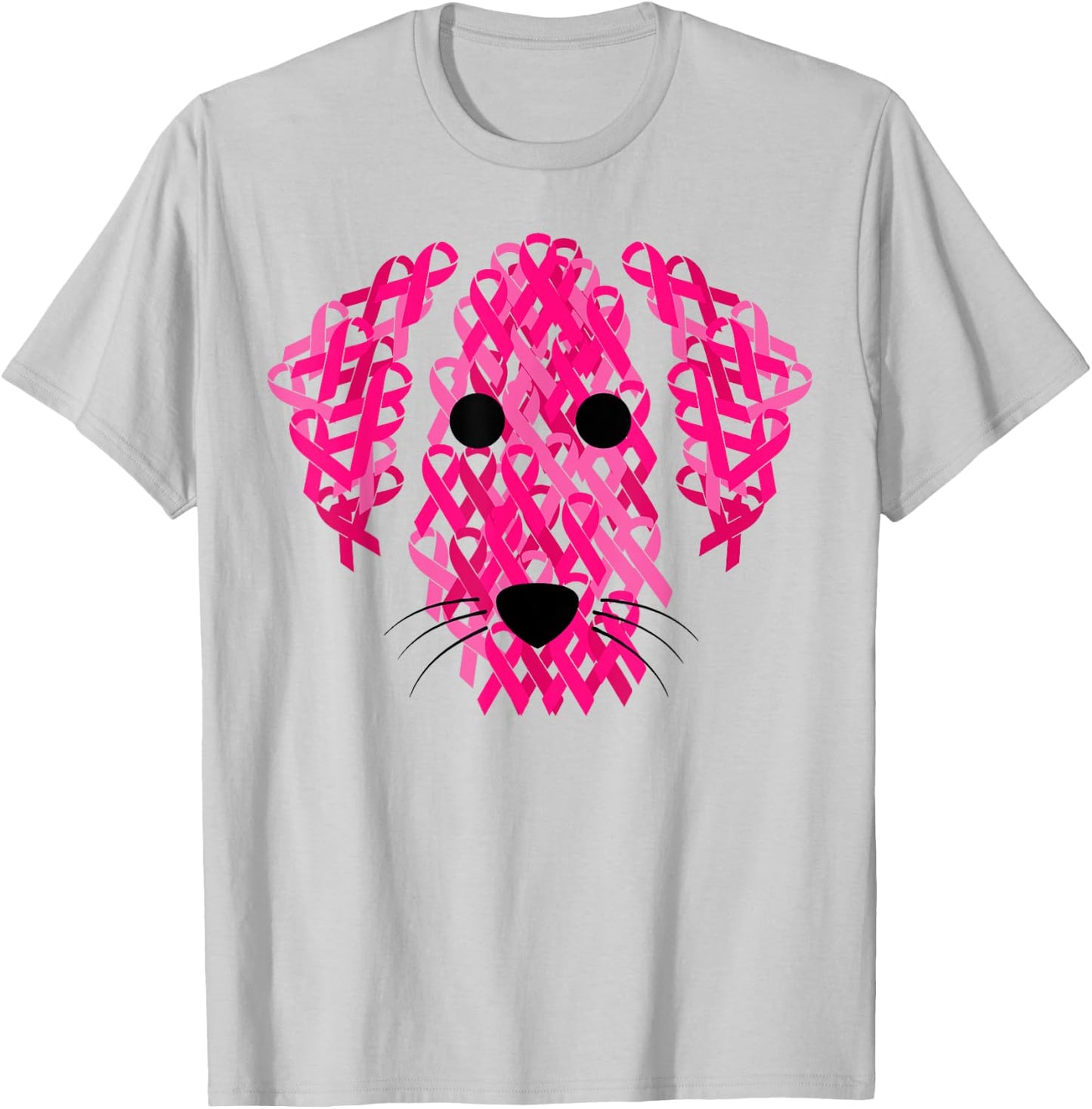 Dog Pink Ribbon Breast Cancer Awarenesss T-Shirt - T-Shirt | Ash