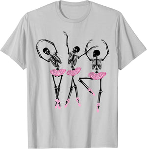 Ballerina Skeletons Dancing Halloween Ballerina Skeleton T-Shirt - T-Shirt | Ash