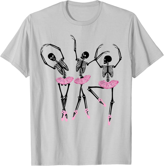 Ballerina Skeletons Dancing Halloween Ballerina Skeleton T-Shirt - T-Shirt | Ash