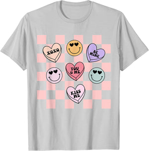 Retro Valentines Day Smile Face Candy Heart Girls Kids Women T-Shirt - T-Shirt | Ash