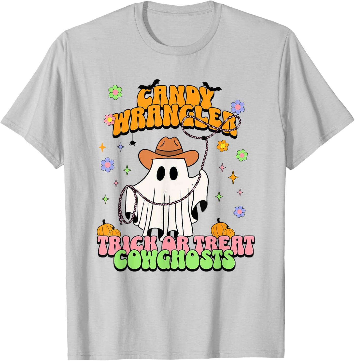 Cute Cowgirl Ghost Retro Western Groovy Halloween Treats T-Shirt - T-Shirt | Ash