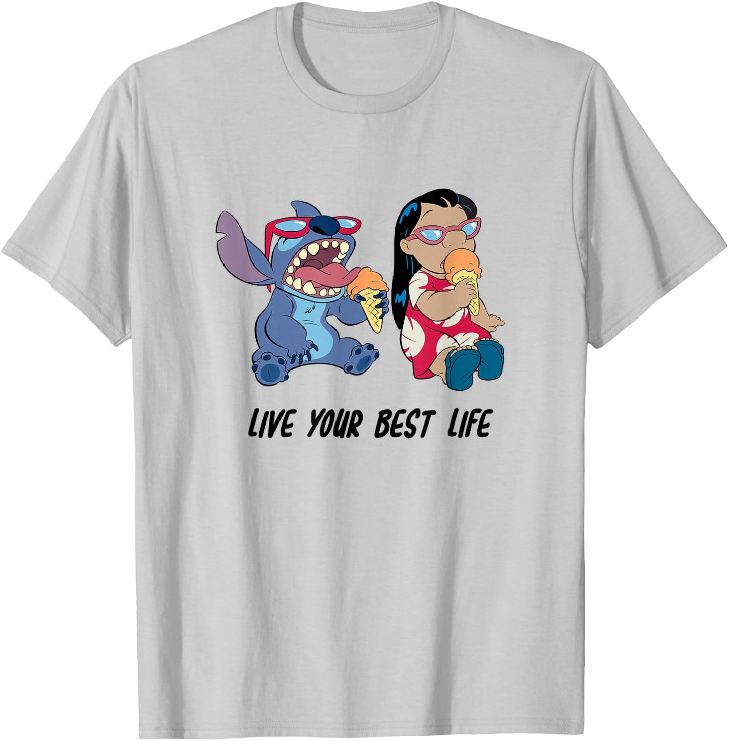 Disney Lilo & Stitch Eating Ice Cream Live Your Best Life T-Shirt - T-Shirt | Ash