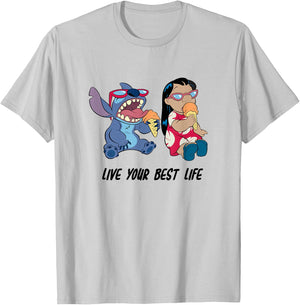 Disney Lilo & Stitch Eating Ice Cream Live Your Best Life T-Shirt - T-Shirt | Ash