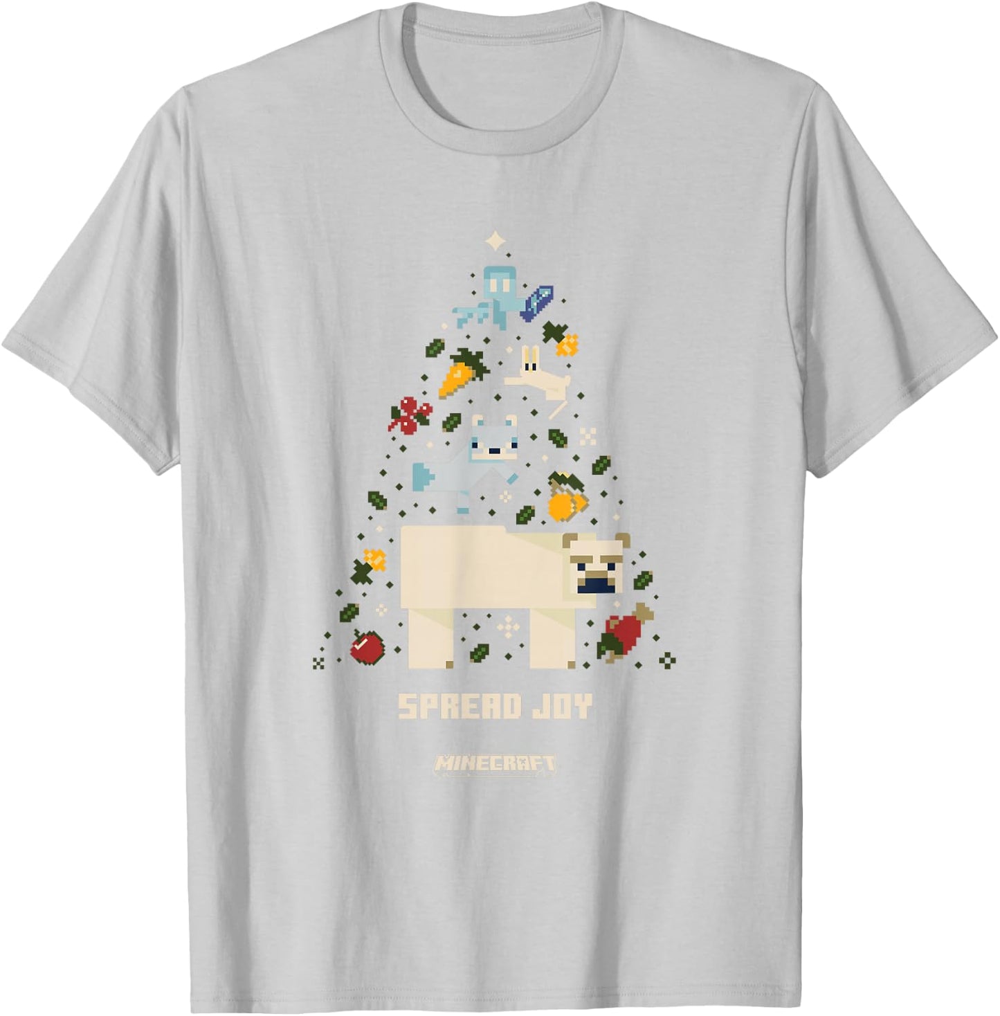 Minecraft Christmas Spread Joy Xmas Tree Group Shot T-Shirt - T-Shirt | Ash