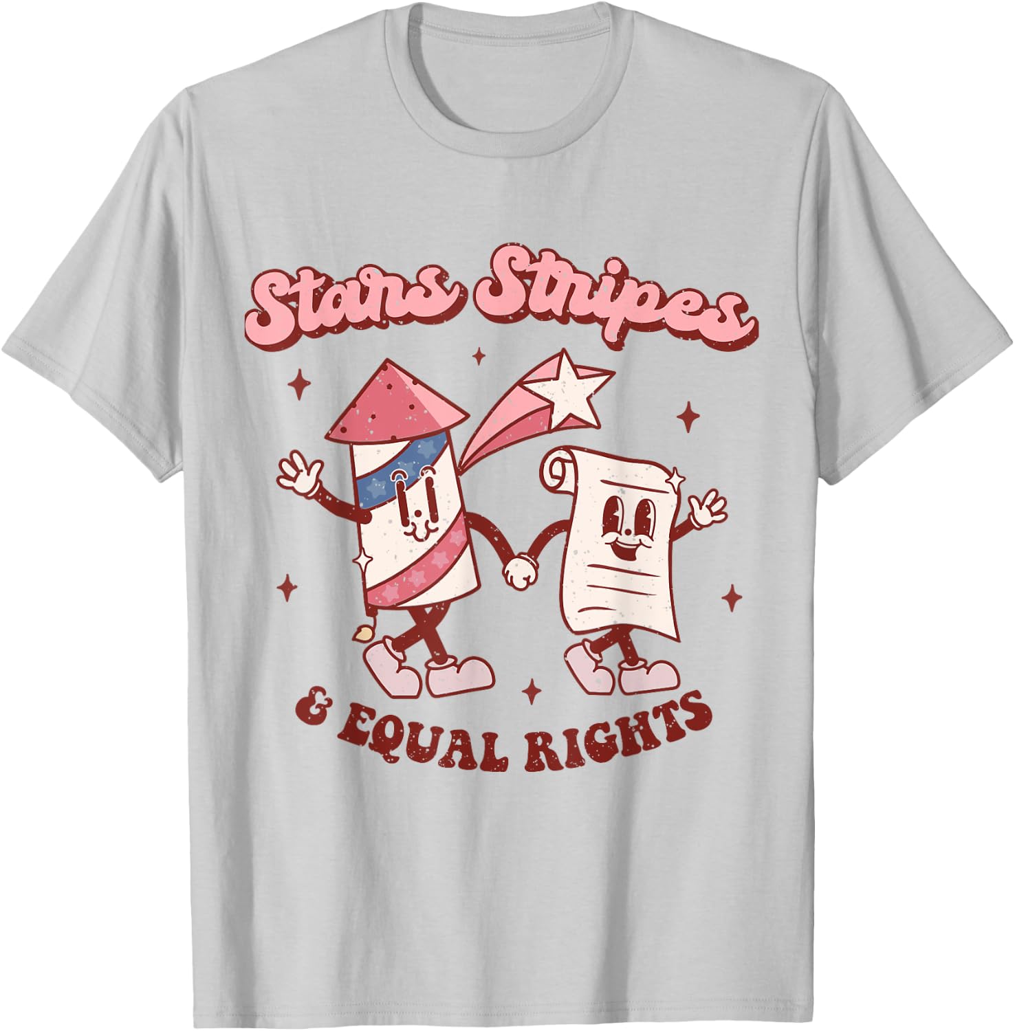 Stars Stripes & Equal Rights 4th Of July Retro Groovy Women T-Shirt - T-Shirt | Ash