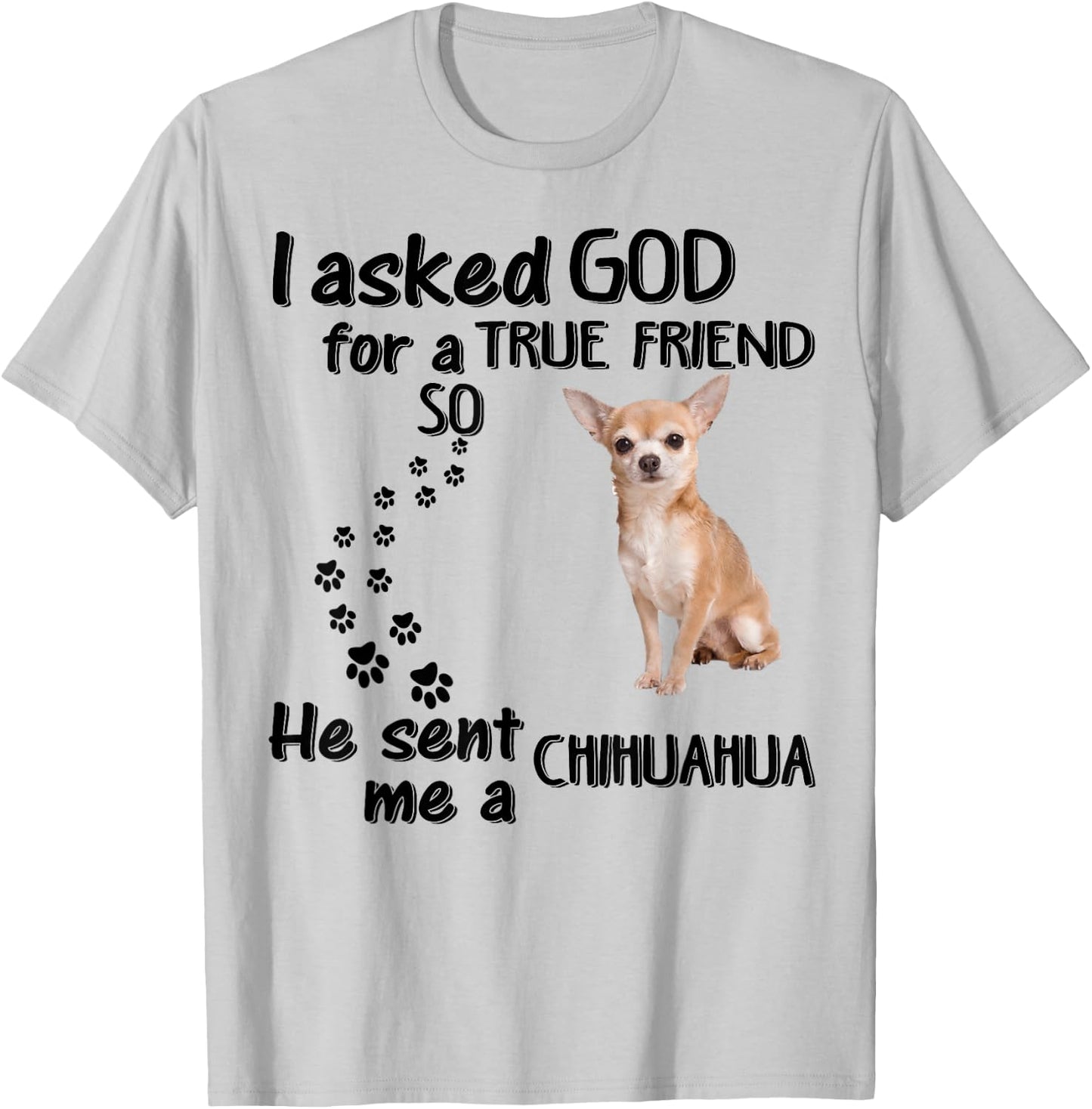 I Asked God For True Friend So He Sent Chihuahua T-Shirt - T-Shirt | Ash