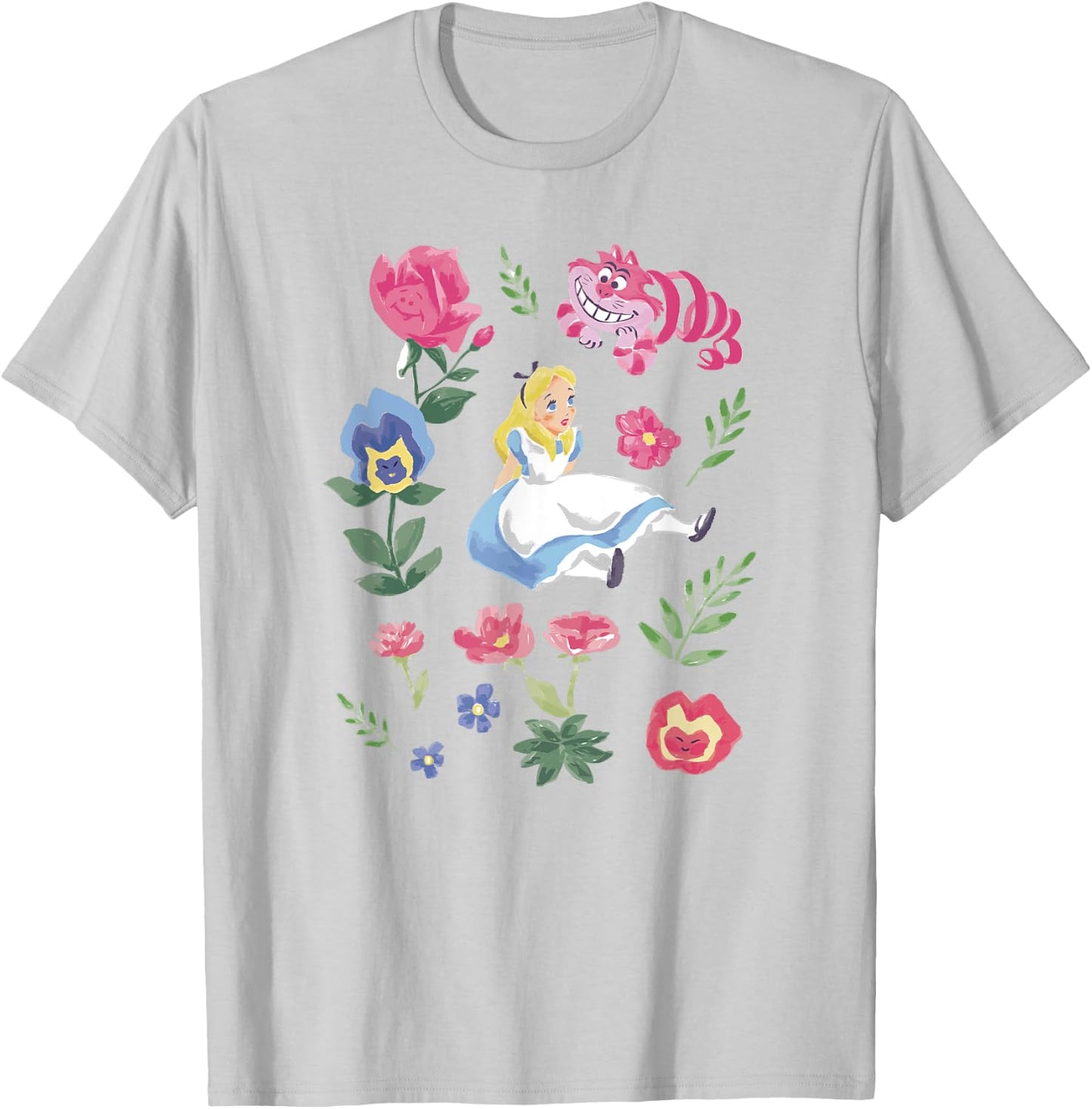 Disney Alice in Wonderland Alice Cheshire Cat Floral T-Shirt - T-Shirt | Ash