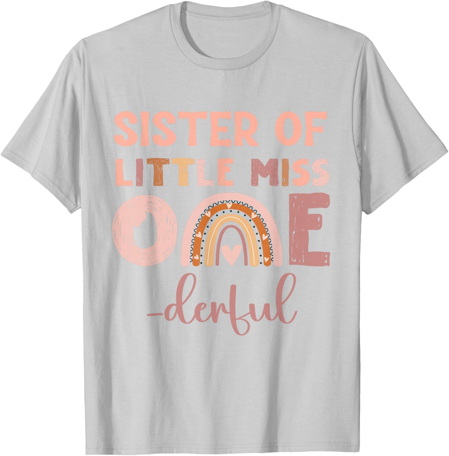 Boho Sister of Miss Onederful 1st Birthday Girl Cute Rainbo T-Shirt - T-Shirt | Ash
