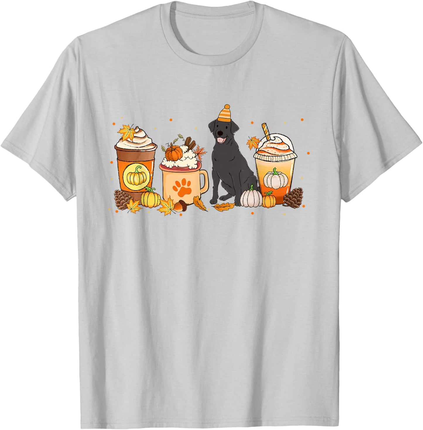 Labrador Retriever Coffee Pumpkin Spice Fall Thanksgiving T-Shirt - T-Shirt | Ash