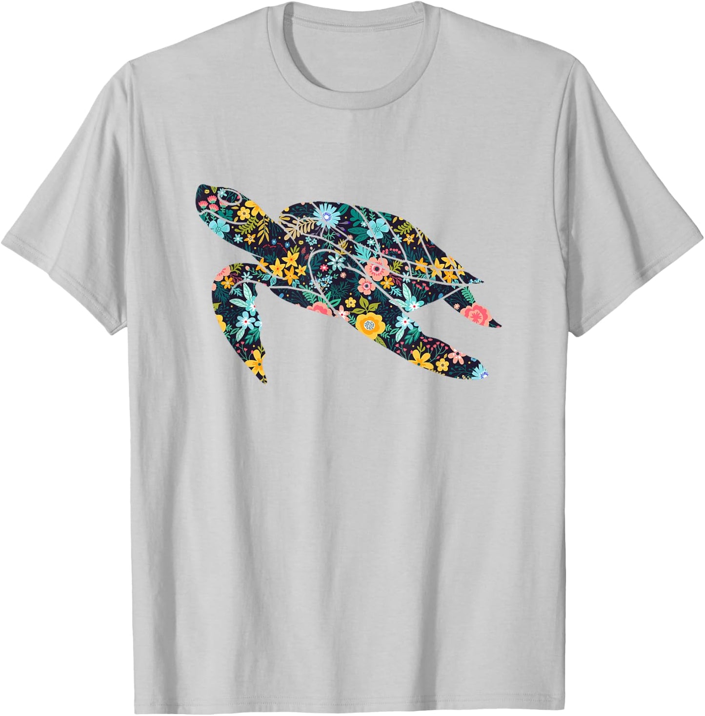 Floral Sea Turtle Silhouette Girls Graphic T-Shirt - T-Shirt | Ash