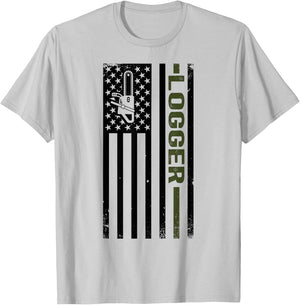 Logger US Flag Logging Lumberjack T-Shirt - T-Shirt | Ash