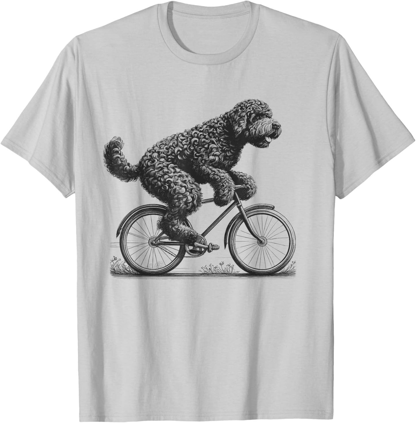 Portuguese Water Dog Riding a Bike Bicycle Biker Cycling Men Women Girls Kids T-Shirt - T-Shirt | Ash