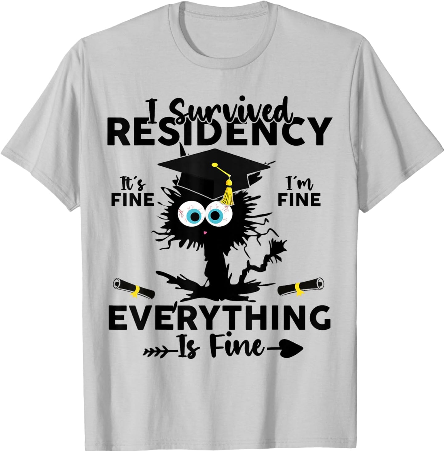 I Survived Residency Black Cat Residency Graduation Doctors Women Girls Kids T-Shirt - T-Shirt | Ash