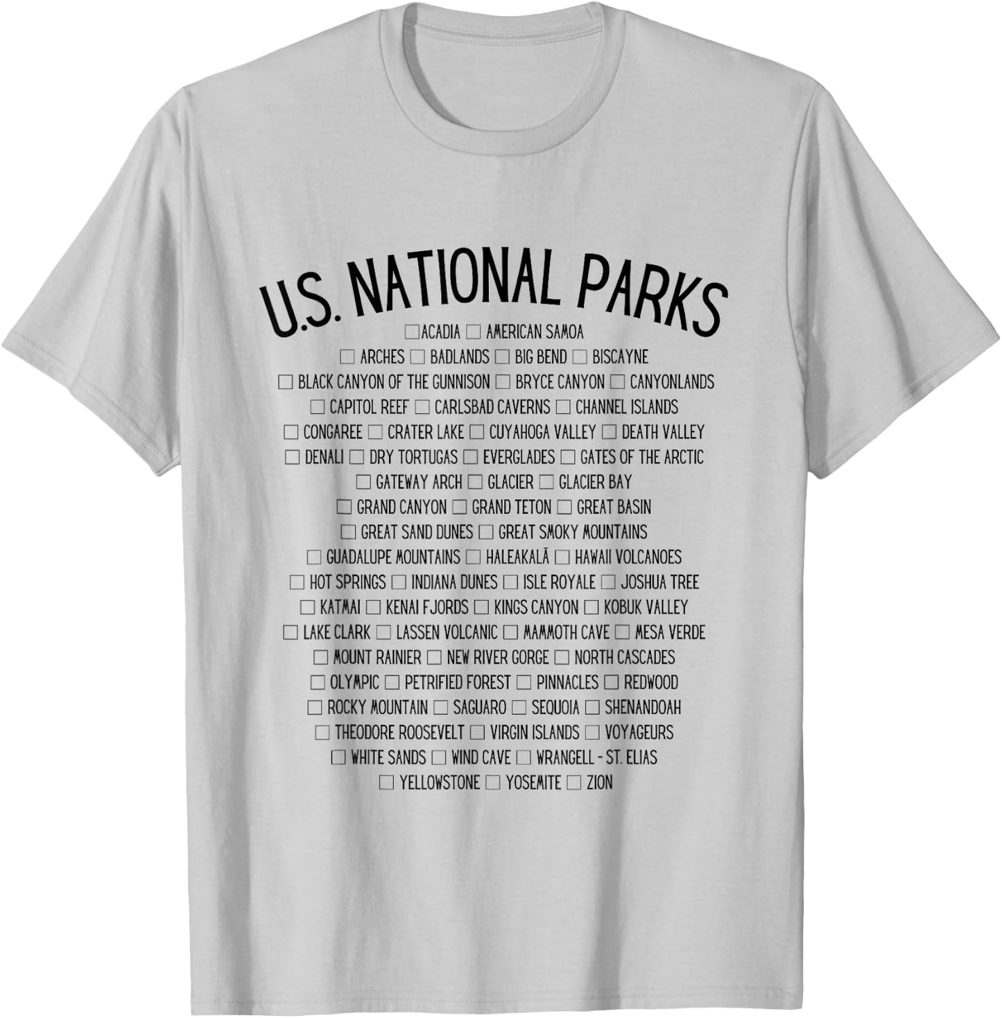 American National Parks Checklist - US National Parks Family T-Shirt - T-Shirt | Ash