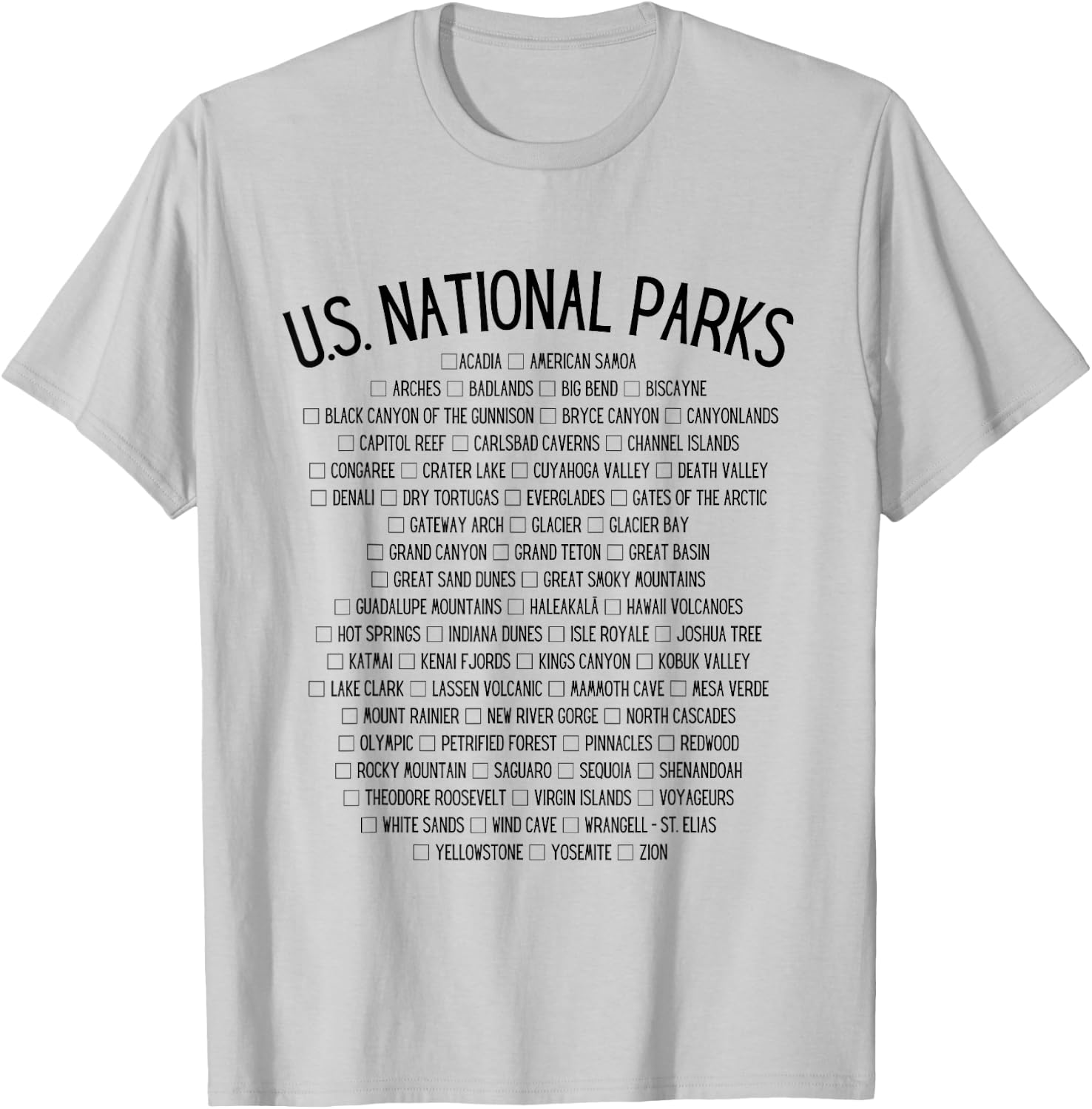American National Parks Checklist - US National Parks Family T-Shirt - T-Shirt | Ash
