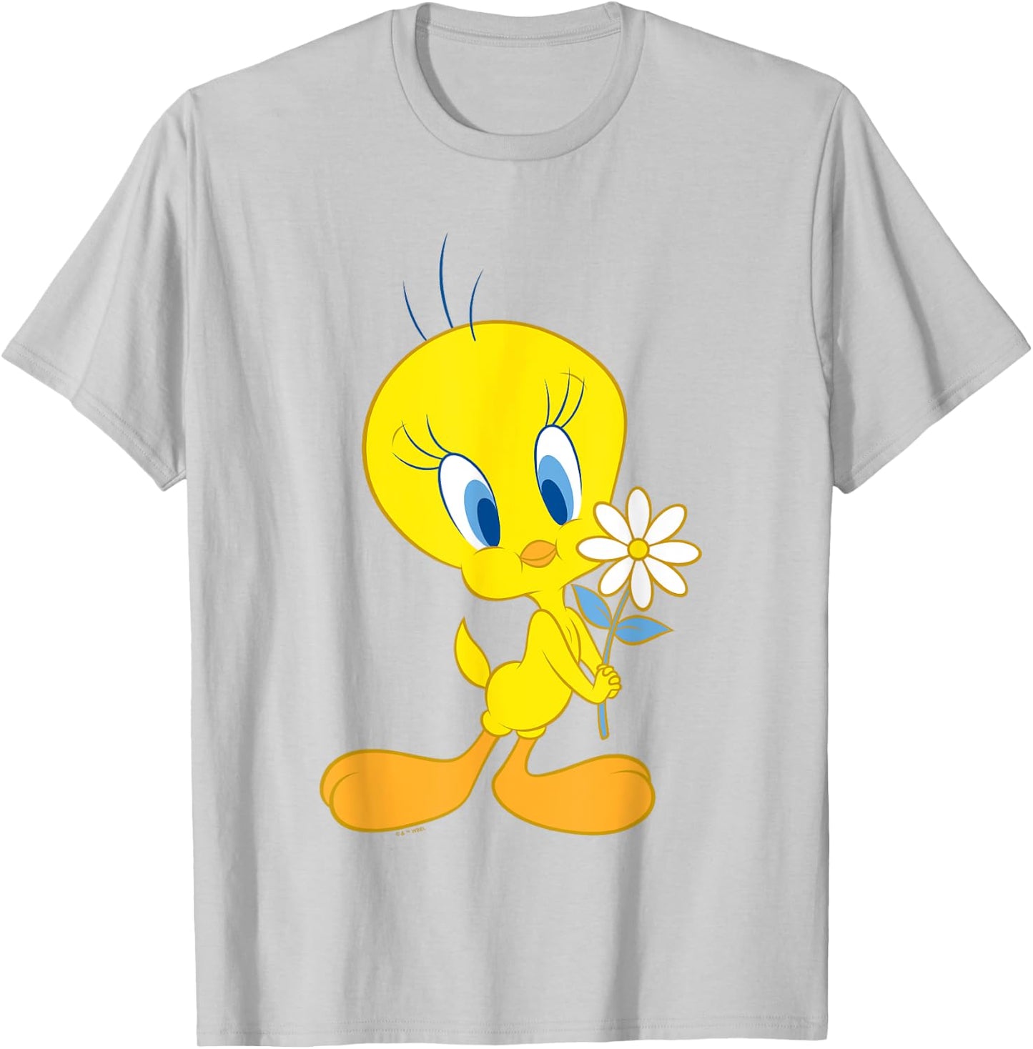 Looney Tunes Cute Tweety Bird Holding A Flower Logo T-Shirt - T-Shirt | Ash