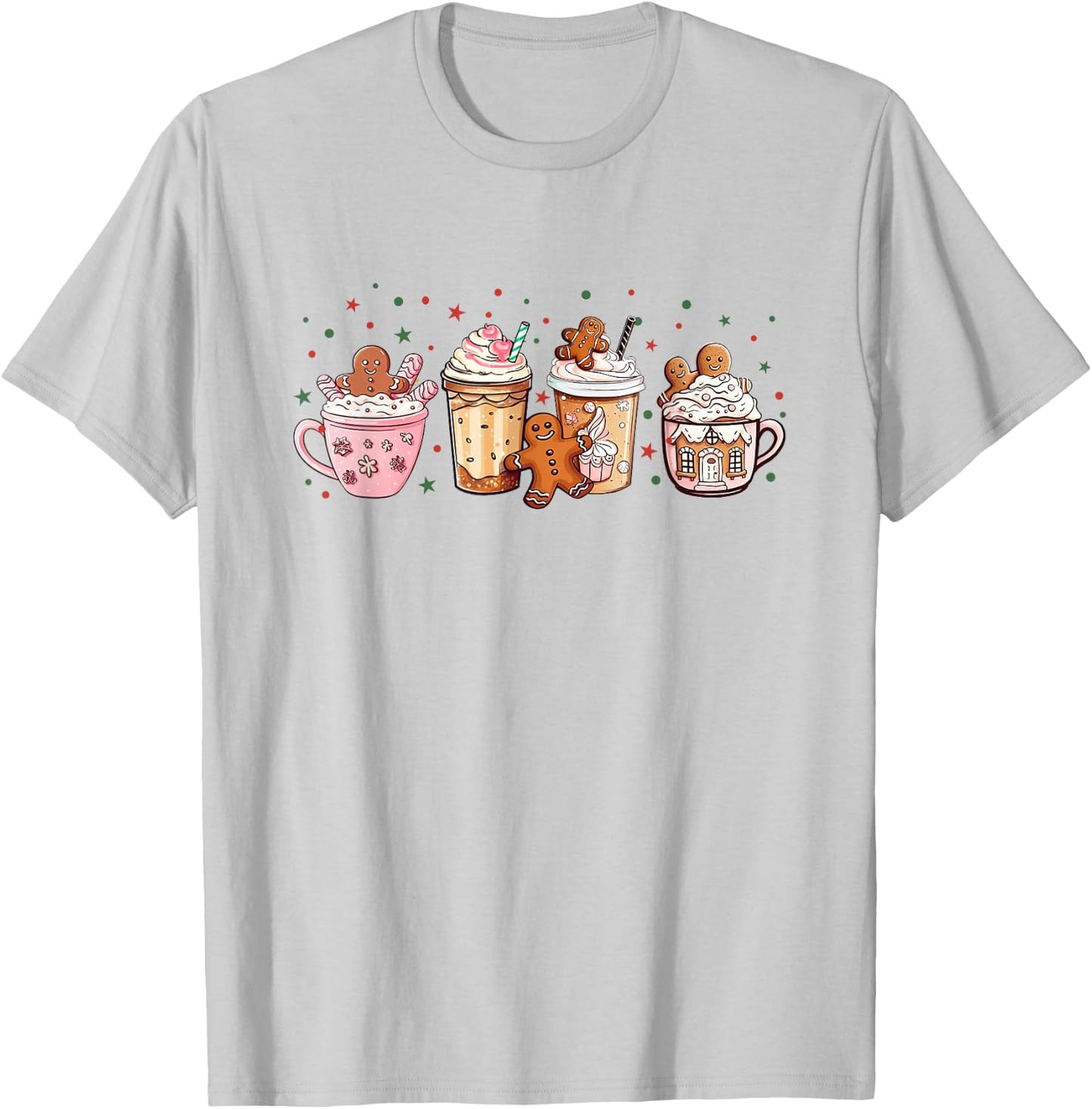 Merry Christmas Gingerbread Cookie Coffee Cups Latte Drink T-Shirt - T-Shirt | Ash