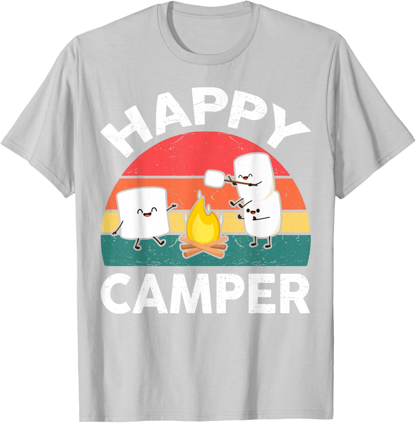 Funny Happy Camper Kids Boy Girl Toddler Marshmallow Camping T-Shirt - T-Shirt | Ash