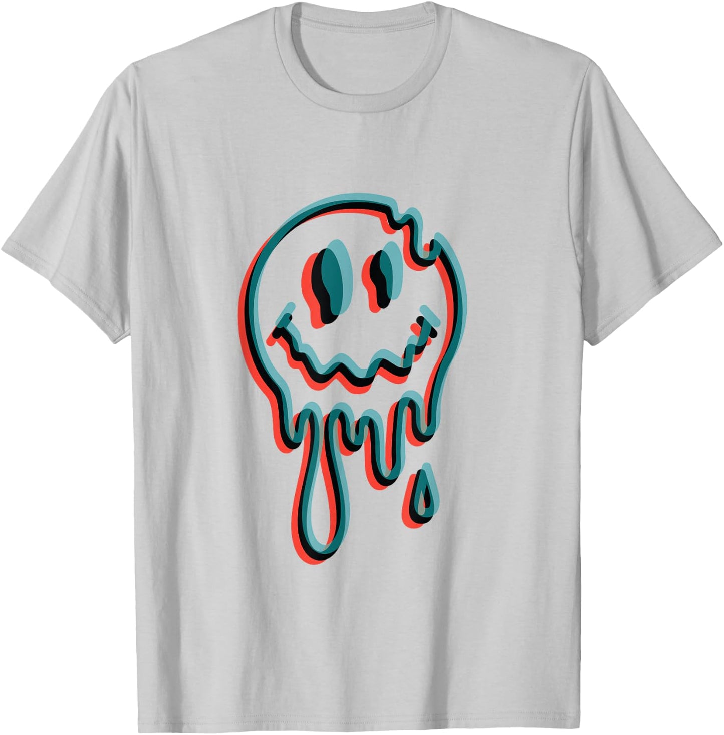 Melting Smiling Face Glitch Trippy Dripping T-Shirt - T-Shirt | Ash