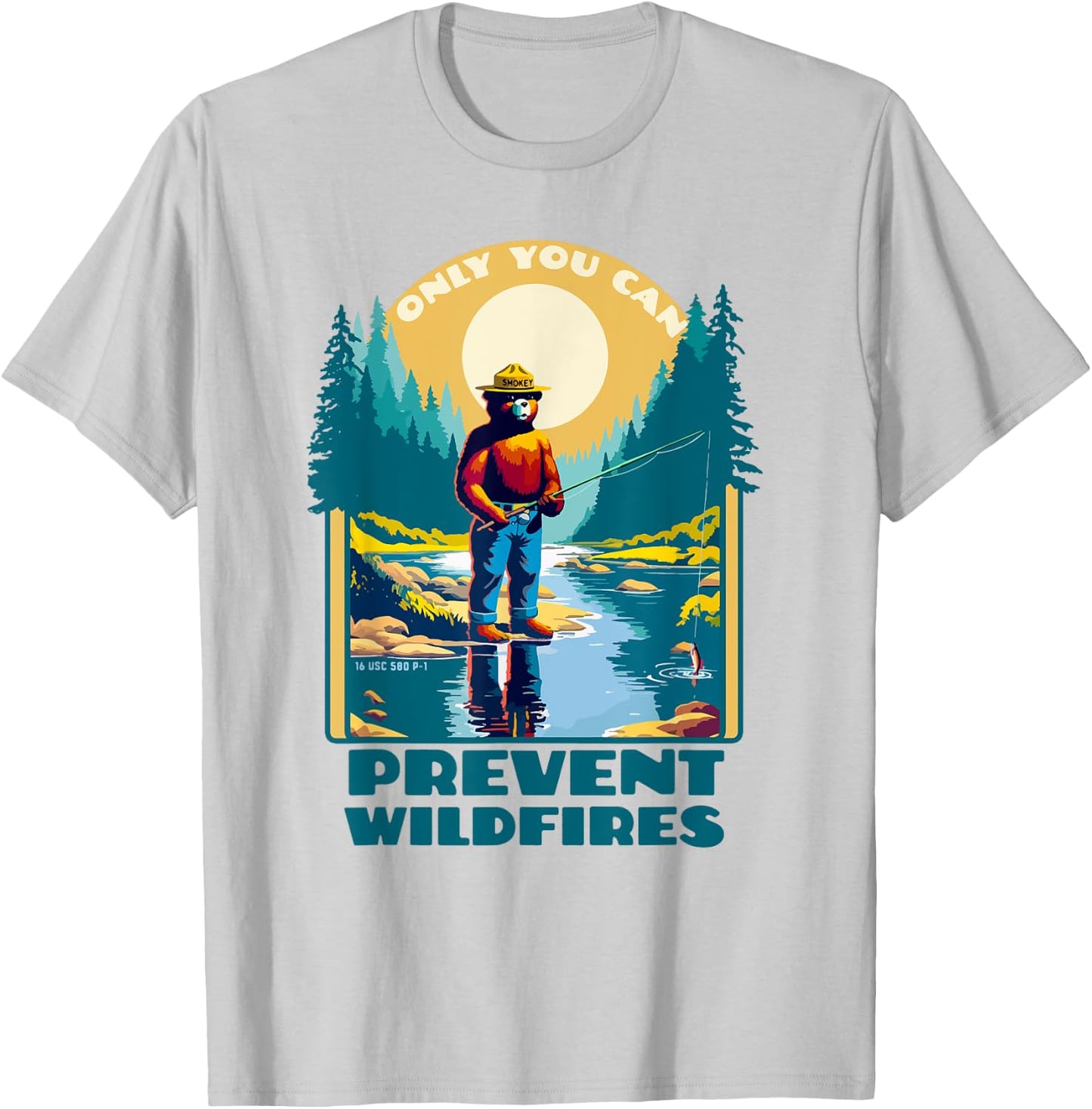 Fishing Smokey Bear Only You Can Prevent Wildfires Vintage T-Shirt - T-Shirt | Ash