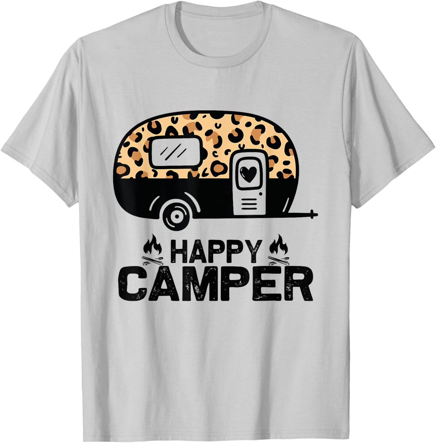 Happy Camper Leopard Funny Matching Camping Crew T-Shirt - T-Shirt | Ash