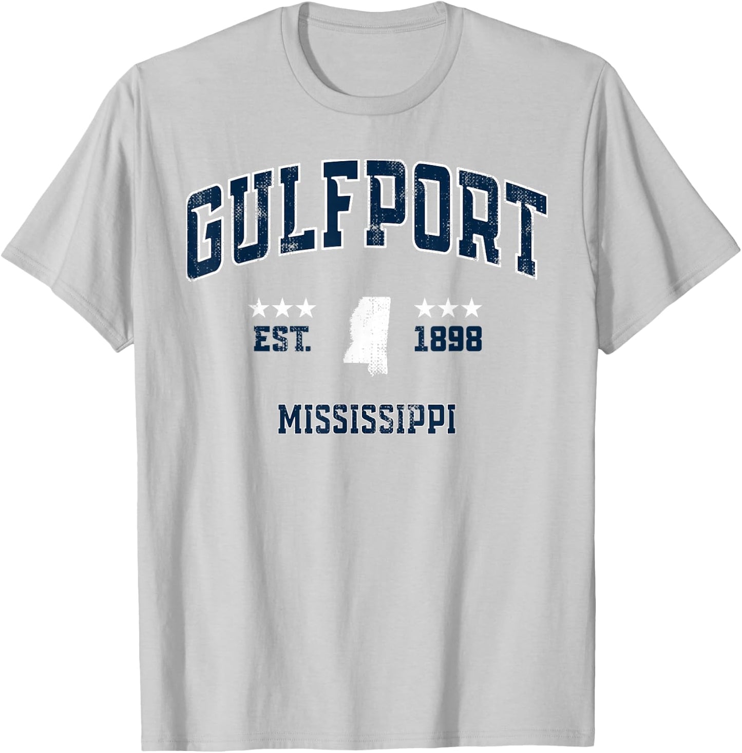 Gulfport Mississippi MS Vintage Athletic Navy Sports T-Shirt - T-Shirt | Ash