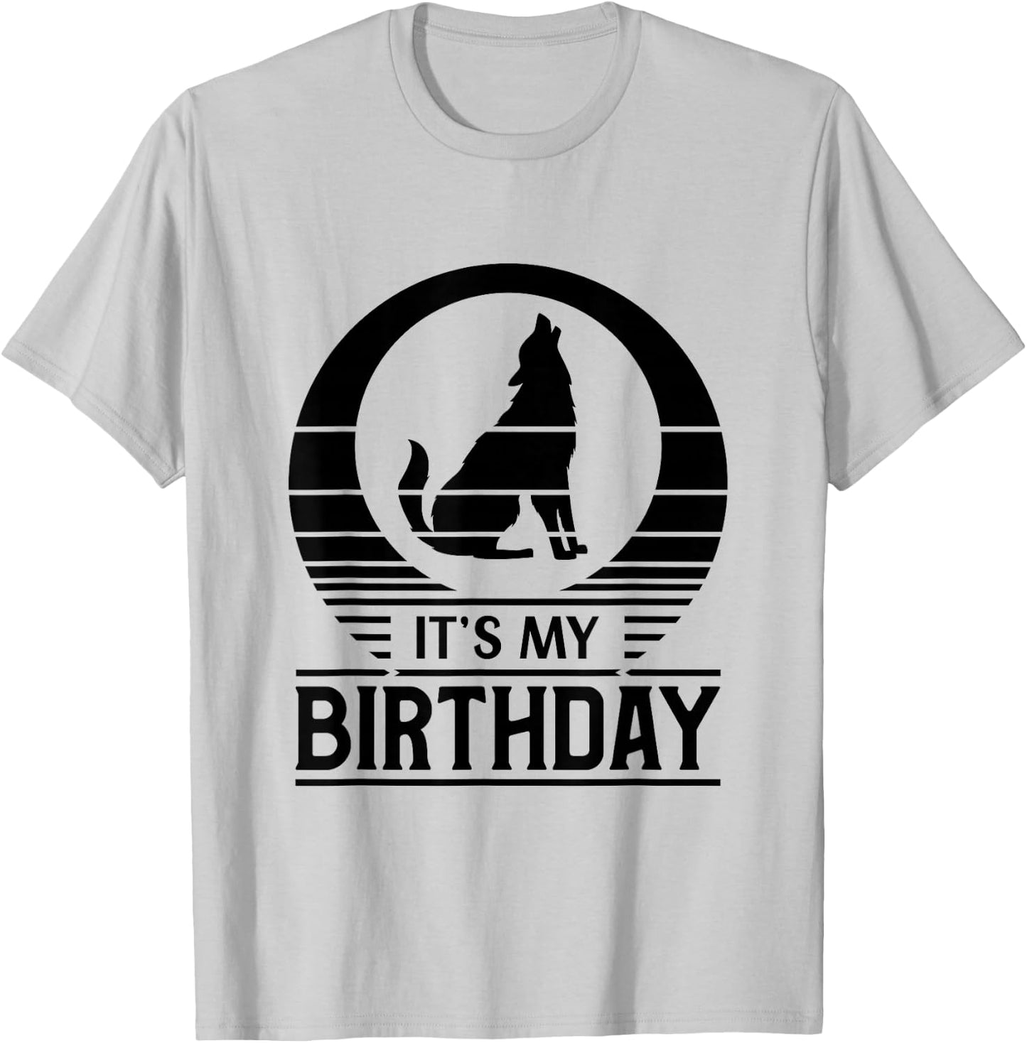 Vintage Sunset Happy Birthday Wolf Its My Birthday T-Shirt - T-Shirt | Ash