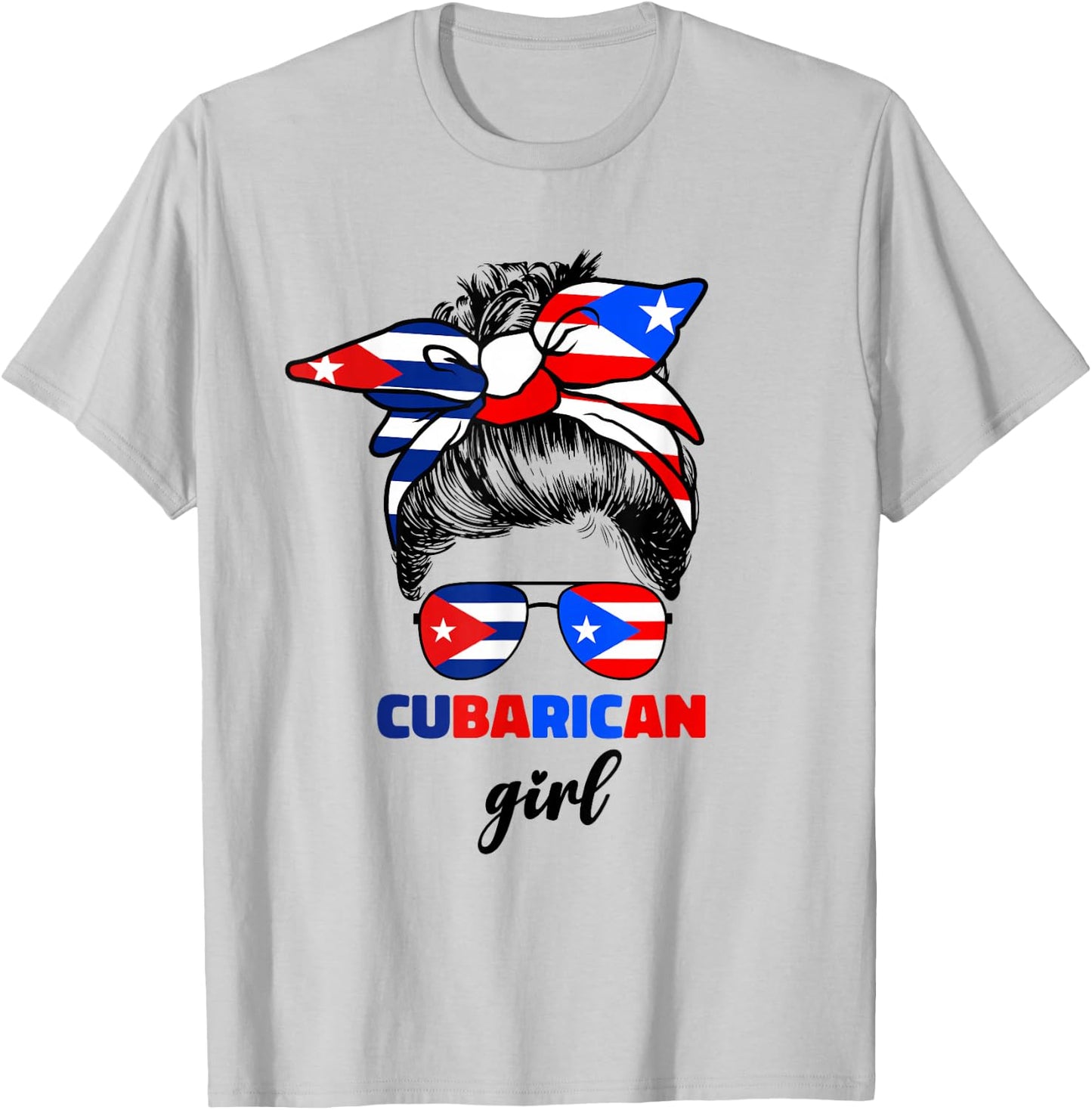 Half Cuban And Puerto Rican Rico Cuba Flag Cubarican Girl T-Shirt - T-Shirt | Ash