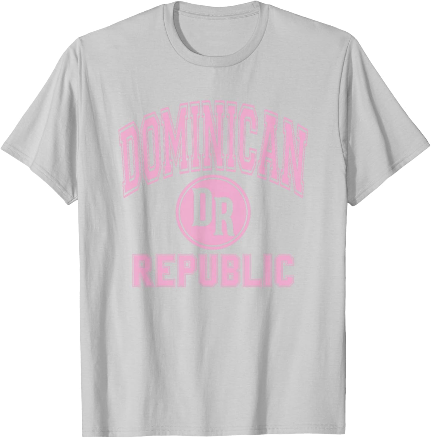 Dominican Republic Text DR Circle White with Pink Print T-Shirt - T-Shirt | Ash