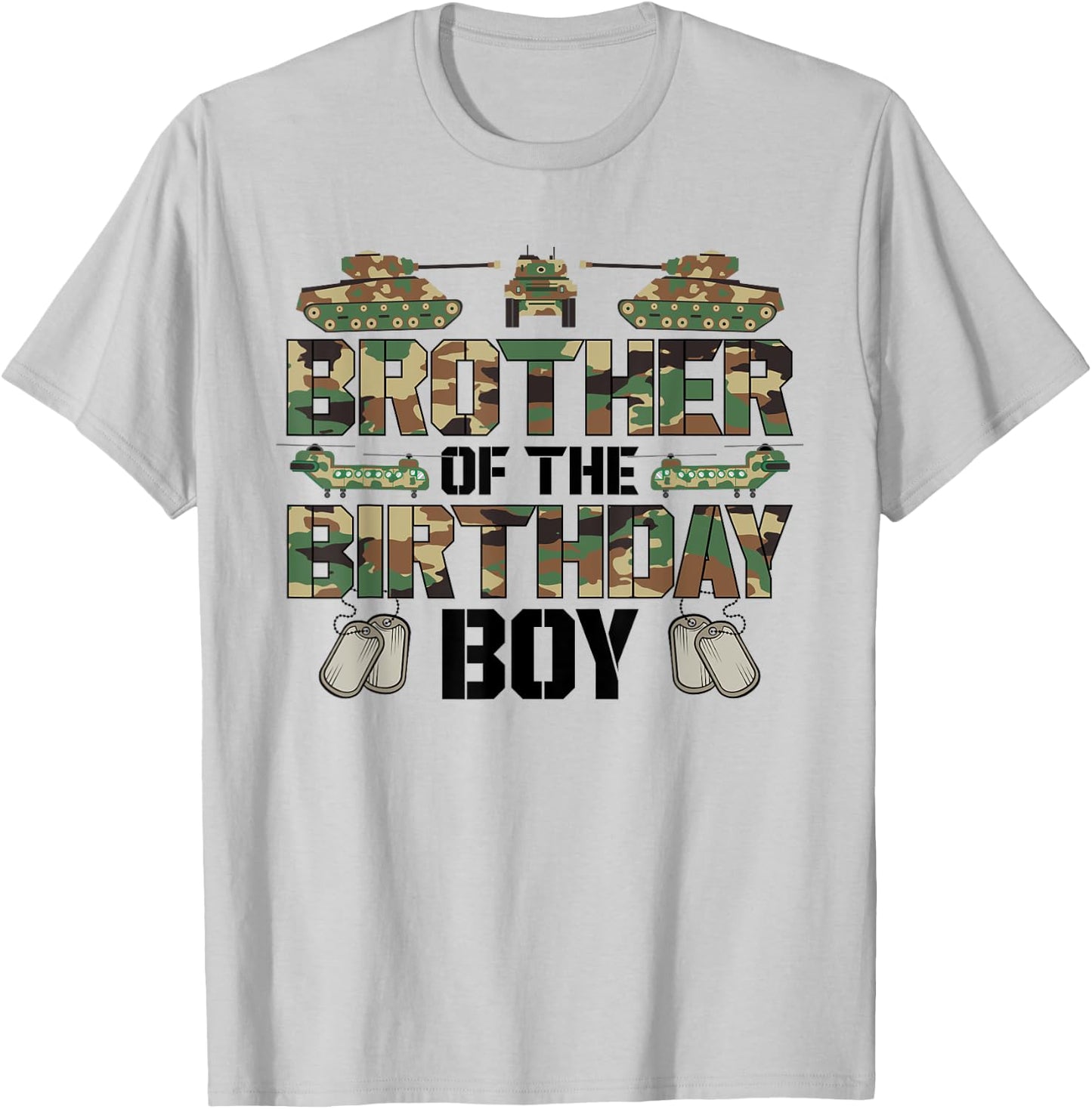 Brother Of The Birthday Boy Military Matching Army Theme T-Shirt - T-Shirt | Ash