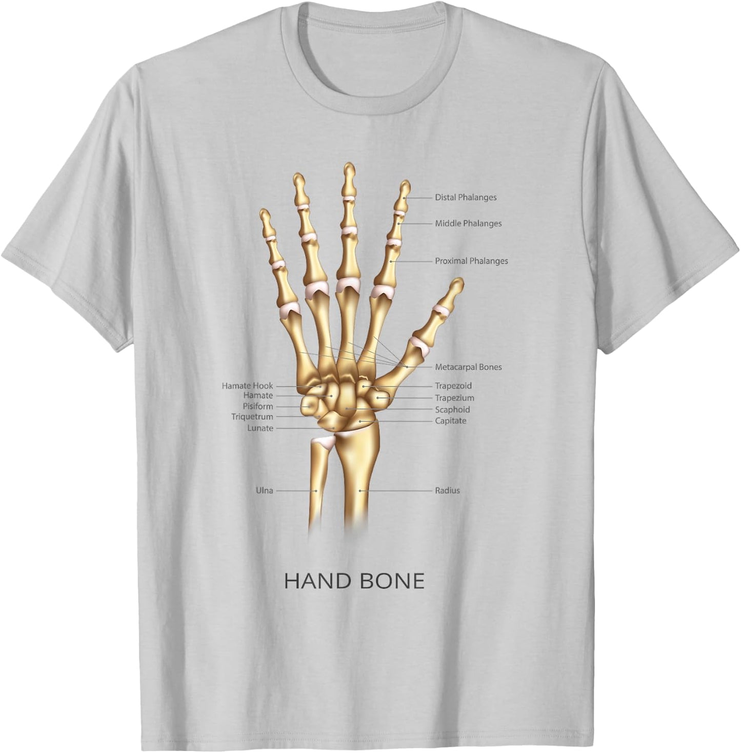 Funny Anatomy Hand Bone Human Anatomical Science Education T-Shirt - T-Shirt | Ash