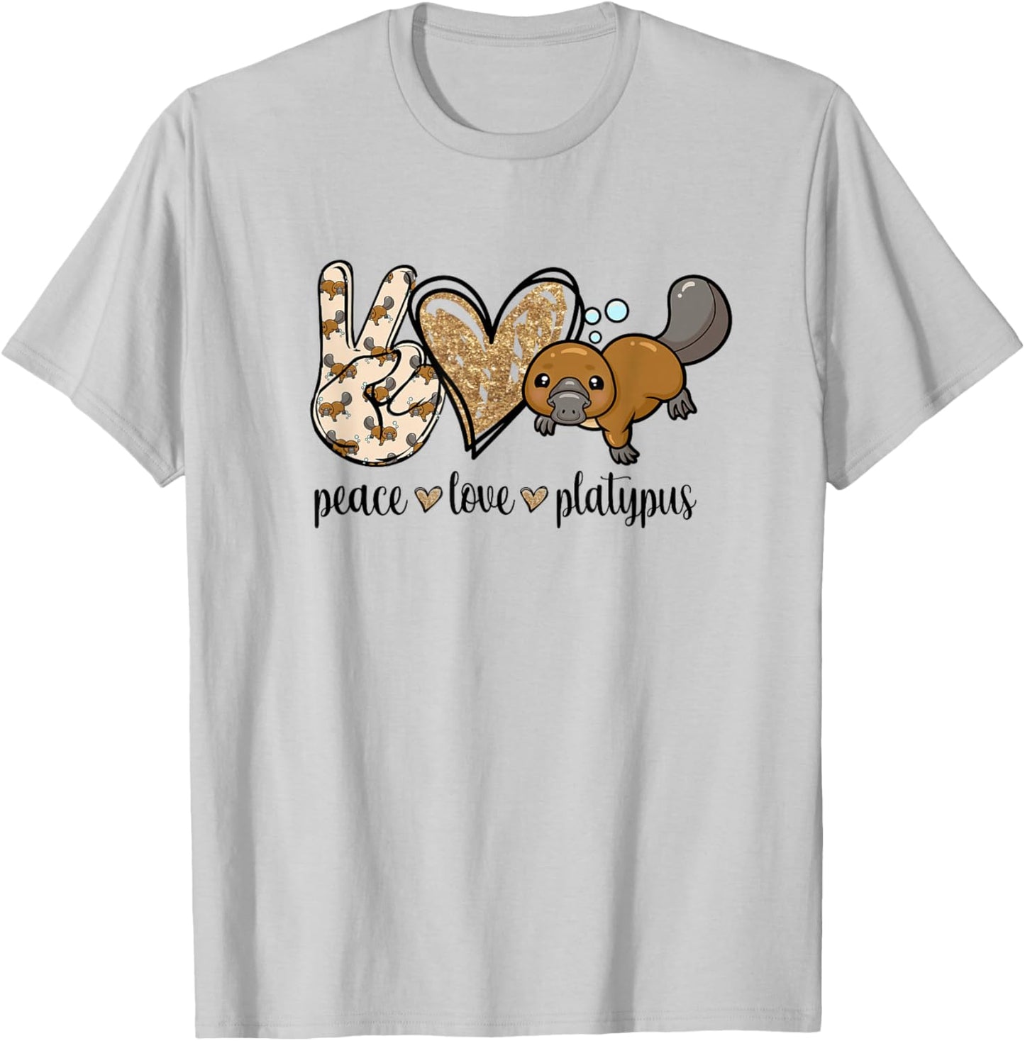 Girls Cute Kawaii Peace Love Platypus Lover T-Shirt - T-Shirt | Ash