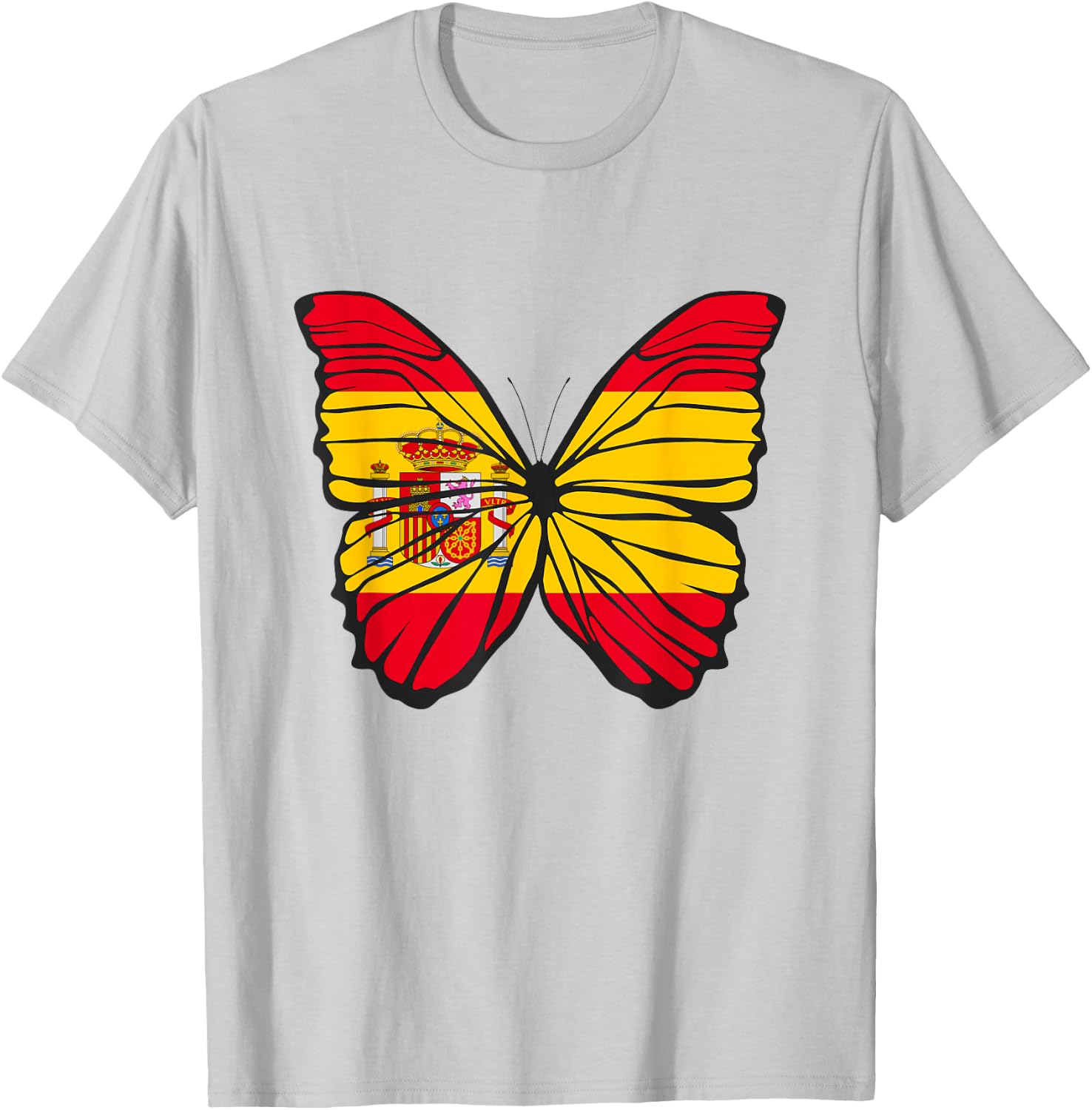 Butterfly Coloured Wings Flag Spain T-Shirt - T-Shirt | Ash