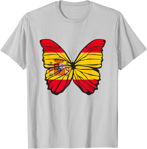 Butterfly Coloured Wings Flag Spain T-Shirt - T-Shirt | Ash