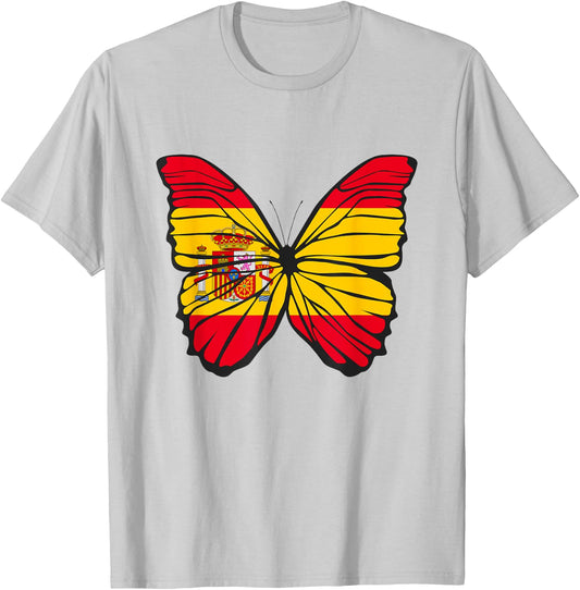 Butterfly Coloured Wings Flag Spain T-Shirt - T-Shirt | Ash