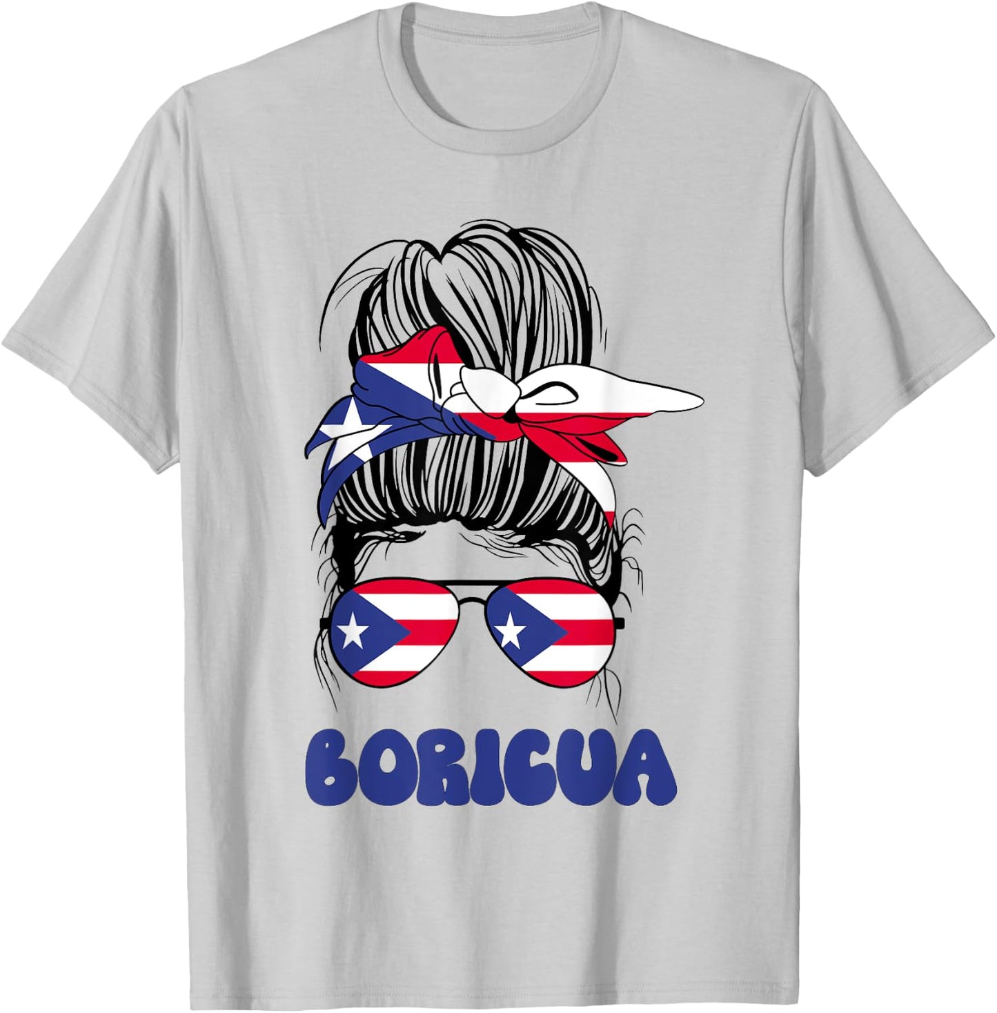 Boricua Puerto Rican Girl Messy Bun, Pride Puerto Rico Flag T-Shirt - T-Shirt | Ash