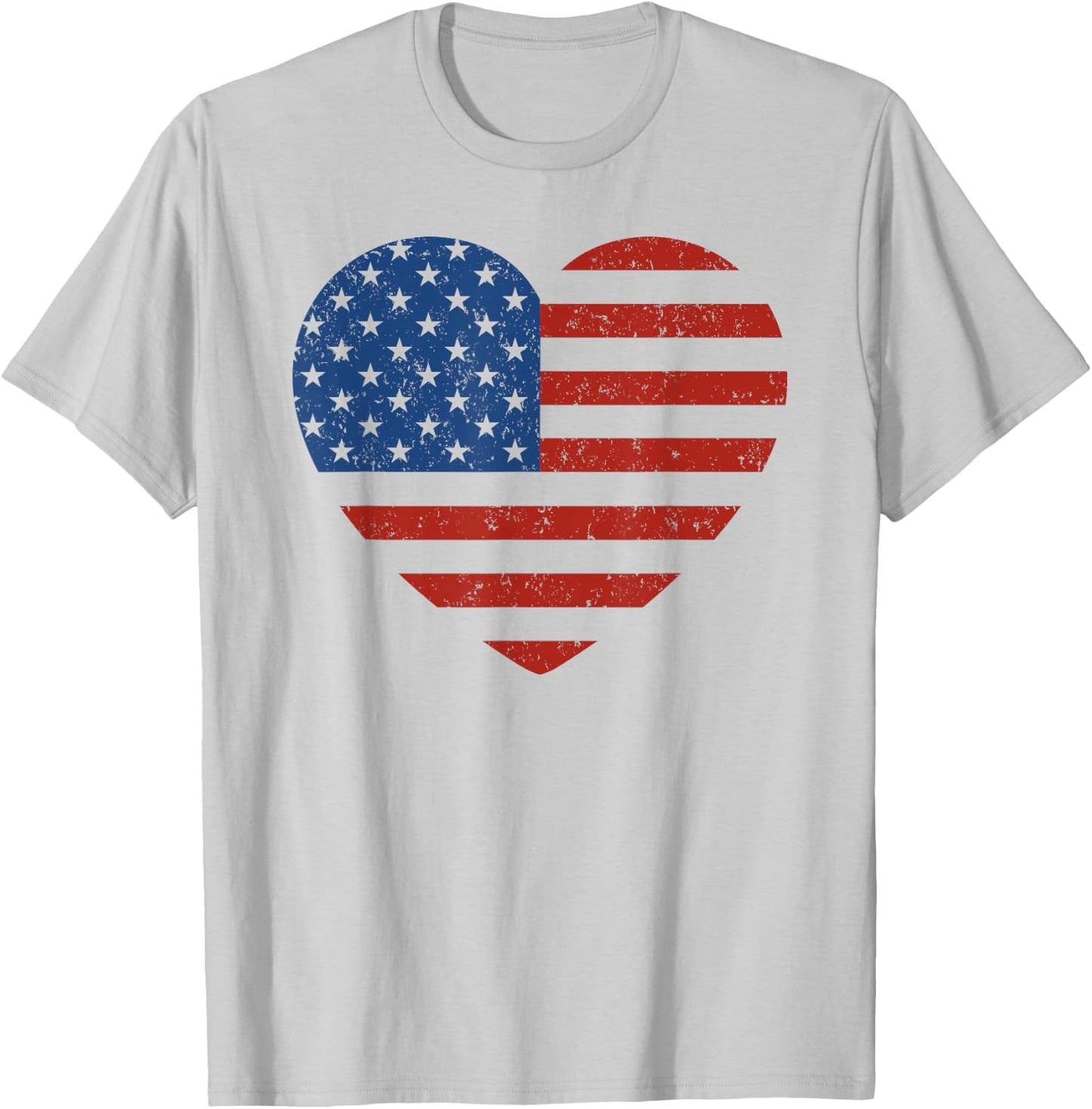 American Flag Heart Patriotic Men Boys & Girls 4th of July T-Shirt - T-Shirt | Ash