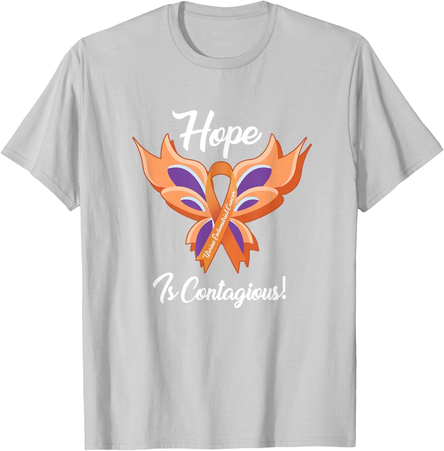 Uterine Endometrial Cancer Awareness Hope Butterfly T Shirt T-Shirt - T-Shirt | Ash