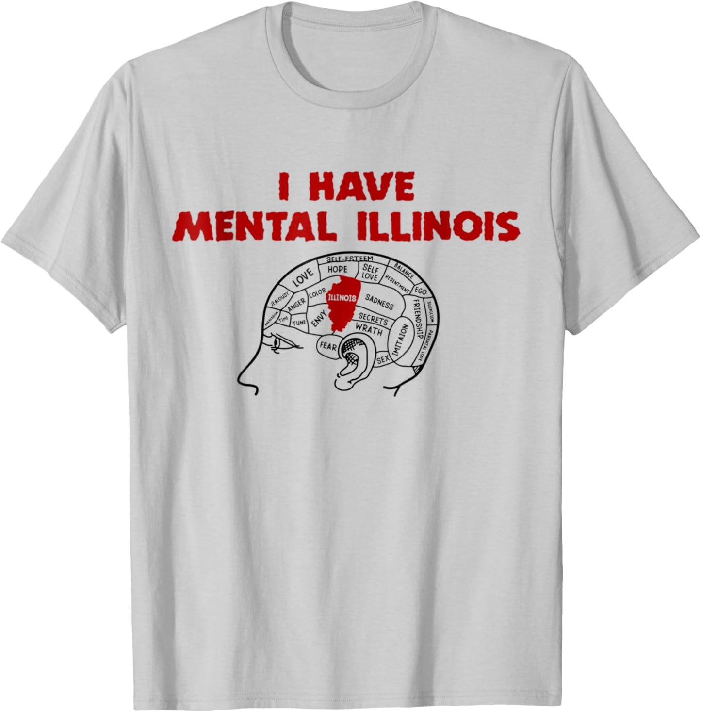 I Have Mental Illinois Funny Pun, Illinoisan Women Men Humor T-Shirt - T-Shirt | Ash