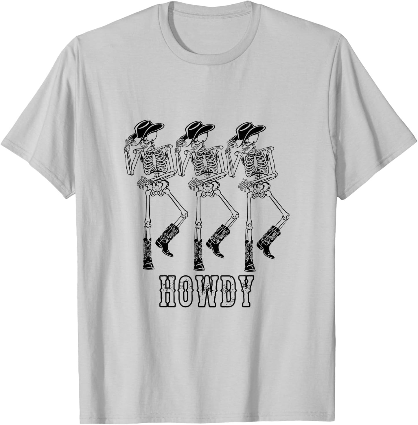 Retro Howdy Skeleton Cowgirl Dancing Cowboy Boots Horse T-Shirt - T-Shirt | Ash