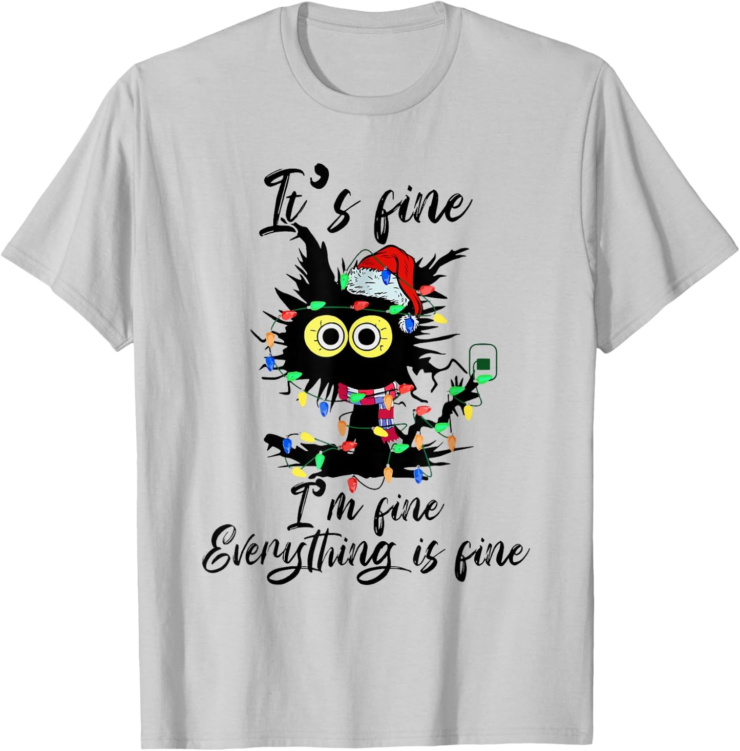 It's Fine I'm Fine Everything Is Fine Funny Cat Christmas Men Women Kids T-Shirt - T-Shirt | Ash