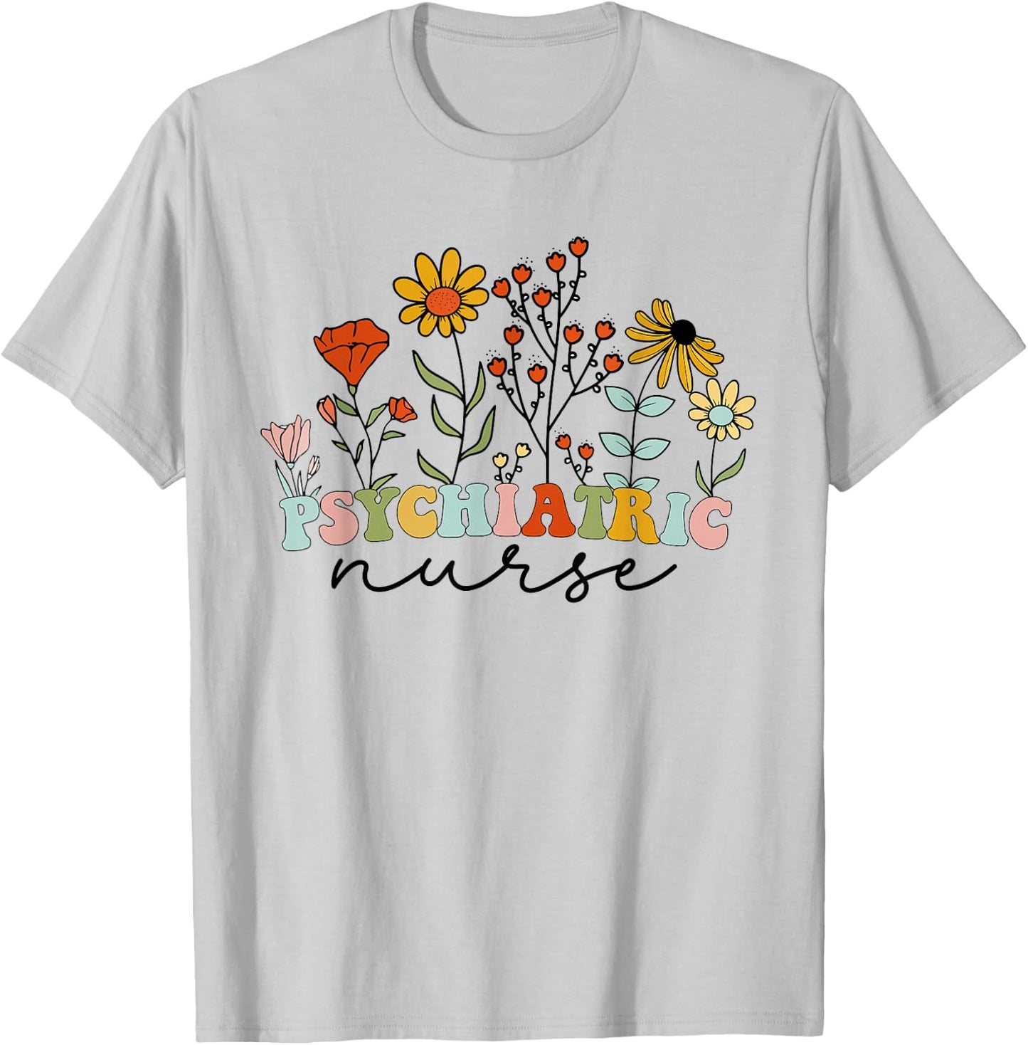 Vintage floral Psychiatric Nurse Cute RN Mental Health Nurse T-Shirt - T-Shirt | Ash